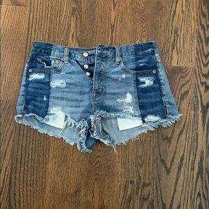 Distressed jean shorts
